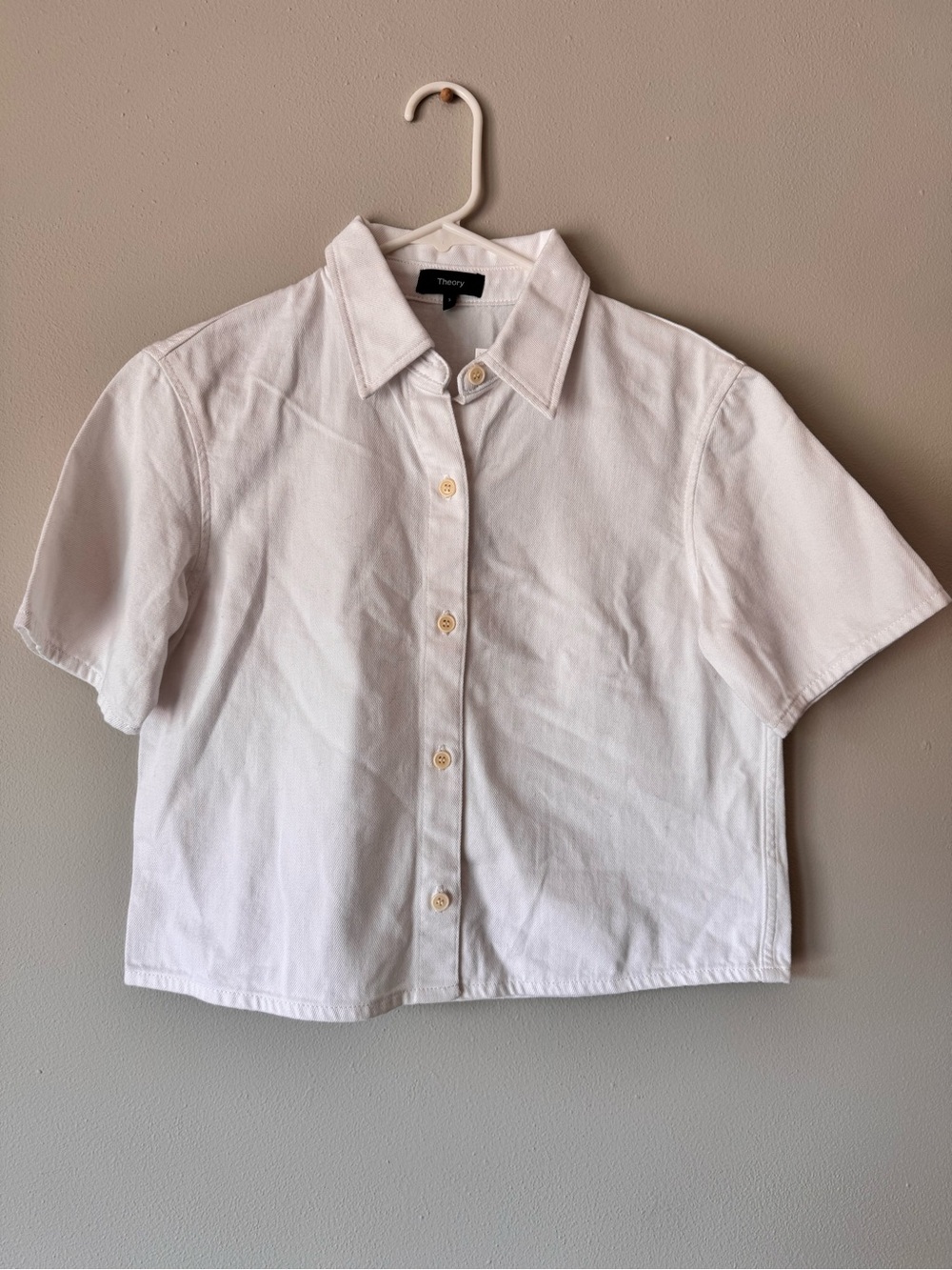 Theory Boxy Short Sleeve Oxford Shirt Optic White Cotton Sz S NWT - Picture 2 of 15
